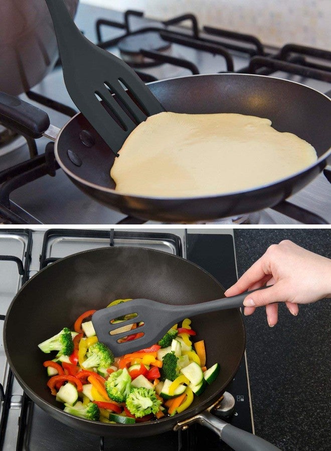 Baskety Silicone Turner Slotted Spatula Non-Stick Flexible Rubber Kitchen Utensil for Fish, Eggs, Pancakes (Black) - Image 3